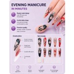 Dark Japanese Manga Style Press‑On Nails,Blood Splatter Spider Web Letter Long Almond False Nails